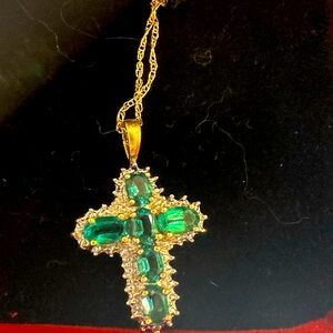 Elegant Gold and Green Cross Necklace
